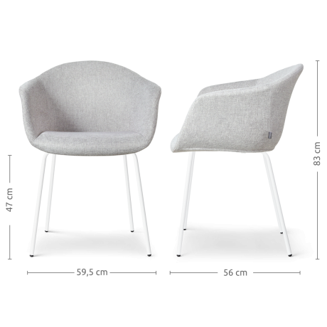 Nora-Otis eetkamerstoel lichtgrijs - wit onderstel - set van 2 afbeelding2 - 1