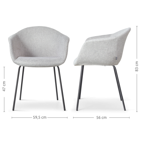 Nora-Otis eetkamerstoel lichtgrijs - zwart onderstel - set van 2 afbeelding2 - 1