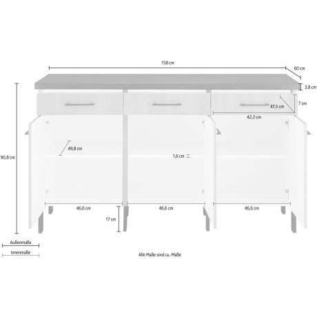 OPTIFIT Onderkast Tokio 158 cm breed, met stalen frame, volledig uittrekbaar, dressoir met bergruimte afbeelding2 - 1