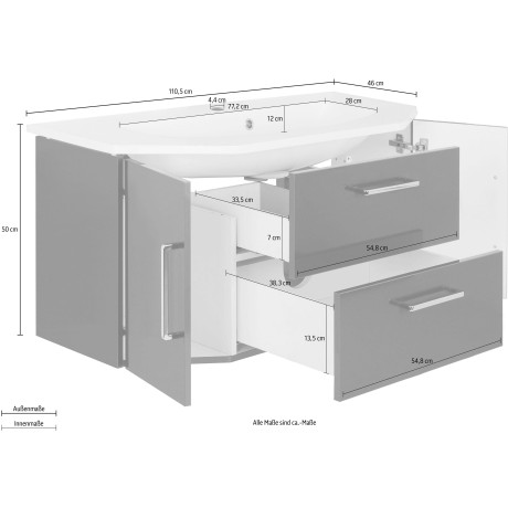 OPTIFIT Wastafelonderkast AVA Breedte 110 cm, met gegoten wasbak afbeelding2 - 1