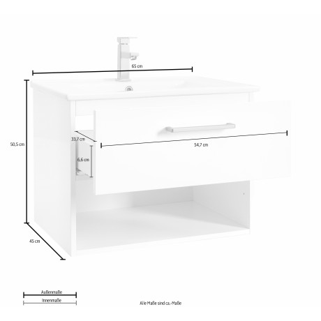 OPTIFIT Wastafelonderkast Napoli met soft-closefunctie en wieltjes, breedte 65 cm afbeelding2 - 1