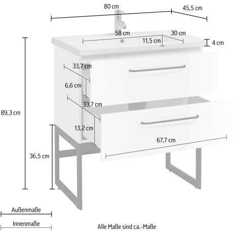 OPTIFIT Wastafelonderkast Yukon Breedte 80 cm, met keramieken wasbak afbeelding2 - 1