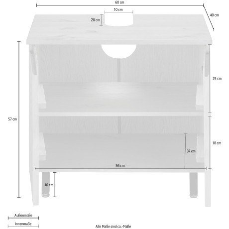 OTTO products Wastafelonderkast Fjonn Grenen, breedte 60 cm, massief hout met plantaardige bio-olie behandeld afbeelding2 - 1