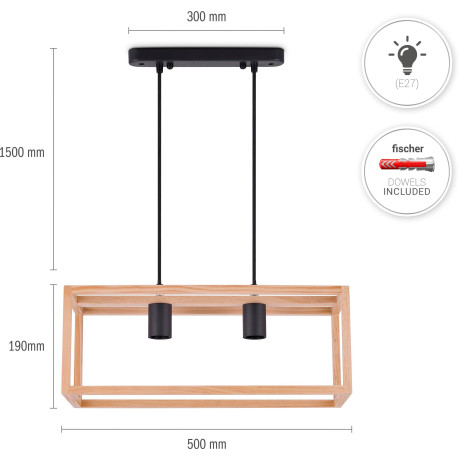 Paco Home Hanglamp Björn LED pendellamp woonkamer eetkamer modern hout tweelamps E27 afbeelding2 - 1