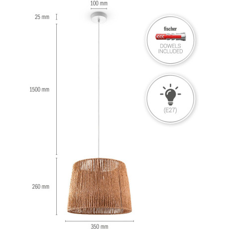 Paco Home Hanglamp Hugo Amadeo Woonkamer eetkamer rattan look Boho lampenkap papier afbeelding2 - 1