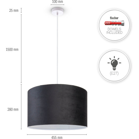 Paco Home Hanglamp Hugo uni Color Woonkamer lampenkap van velours uni-kleuren decoratie E27 kabel 1,5m afbeelding2 - 1