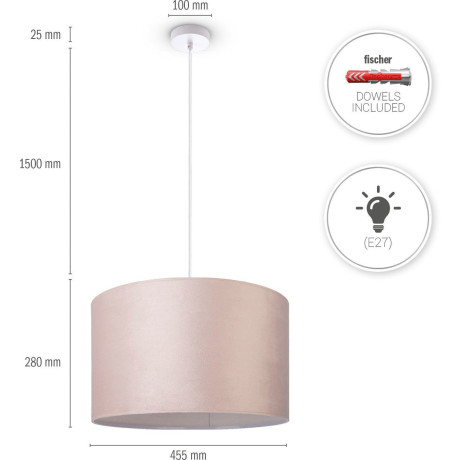 Paco Home Hanglamp Hugo uni Color Woonkamer lampenkap van velours uni-kleuren decoratie E27 kabel 1,5m afbeelding2 - 1