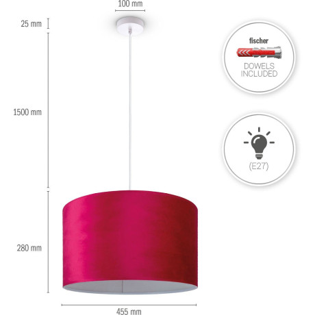 Paco Home Hanglamp Hugo uni Color Woonkamer lampenkap van velours uni-kleuren decoratie E27 kabel 1,5m afbeelding2 - 1