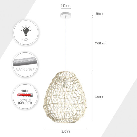 Paco Home Hanglamp KAGEEG Rattan look Boho eetkamerlamp E27 Skandi afbeelding2 - 1