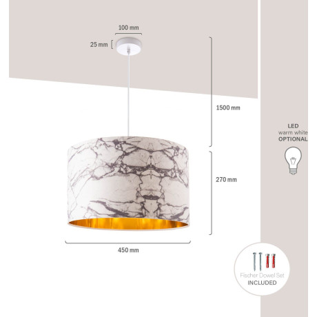 Paco Home Hanglamp Kracht 525 Plafondlamp woonkamer hanglamp eetkamer marmer wit E27 afbeelding2 - 1