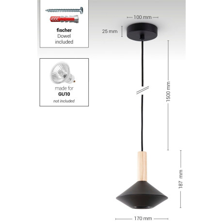 Paco Home Hanglamp Mora Woonkamer eetkamer trechtervorm modern hout metaal GU10 afbeelding2 - 1