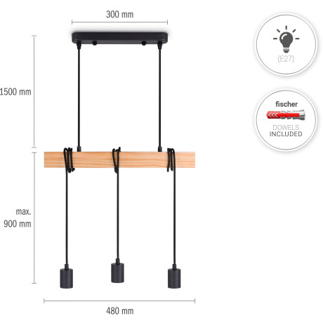Paco Home Hanglamp Sina LED pendellamp hanglamp woonkamer eetkamer vintage hout 3x E27 afbeelding2 - 1