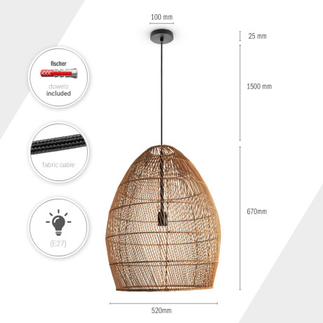 Paco Home Hanglamp VIHMA Rattan pendellamp eettafel lamp natuurlijk LED Boho rustiek E27 afbeelding2 - 1