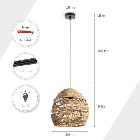 Paco Home Hanglamp Villa Pendellamp hanglamp vintage rustiek LED Boho papier E27 afbeelding2 - 1