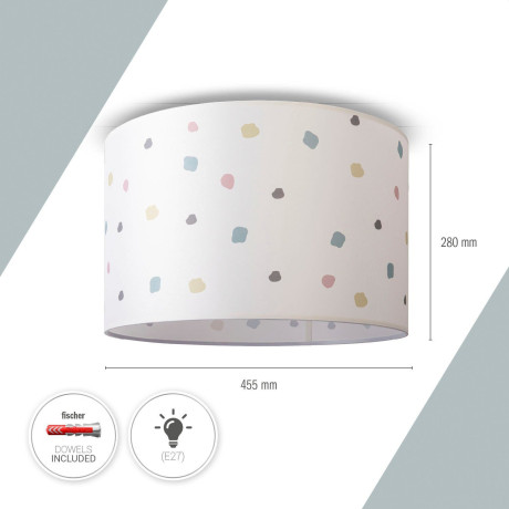 Paco Home Plafondlamp Hugo Dots Plafondlamp stof lamp woonkamer lampenkap stippen retro kleurig afbeelding2 - 1