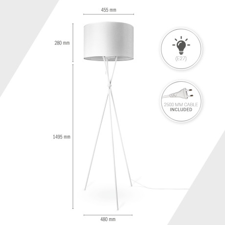 Paco Home Staande lamp KATE CANVAS UNI COLOR Woonkamer driepoot stoffen lampenkap vloerlamp textiel kap E27 afbeelding2 - 1