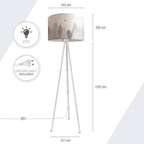 Paco Home Staande lamp Trina Cosmo Vloerlamp kinderkamer statief stoffen kap baby maan sterren driepoot afbeelding2 - 1