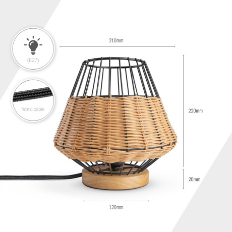 Paco Home Tafellamp Punto Rattan LED kooi lamp Boho stijl nacht rustiek hout E27 afbeelding2 - 1