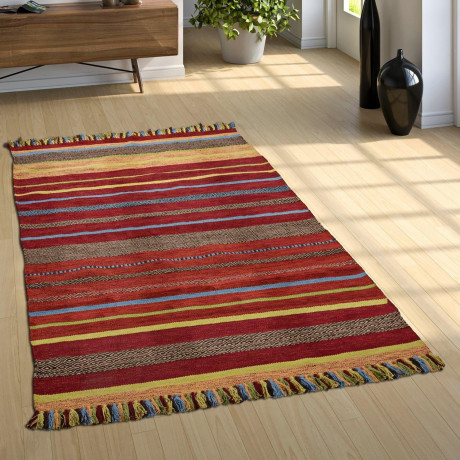 Paco Home Vloerkleed Kilim 213 met de hand geweven tweezijdig te gebruiken kleed, puur katoen, gestreept, woonkamer afbeelding2 - 1