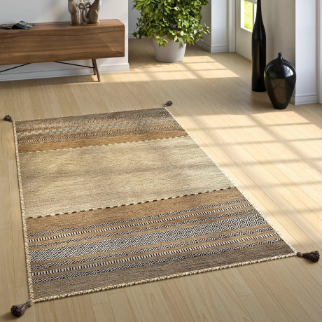 Paco Home Vloerkleed Kilim 217 met de hand geweven tweezijdig te gebruiken kleed, puur katoen, gestreept, woonkamer afbeelding2 - 1