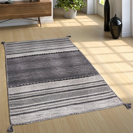 Paco Home Vloerkleed Kilim 217 met de hand geweven tweezijdig te gebruiken kleed, puur katoen, gestreept, woonkamer afbeelding2 - 1