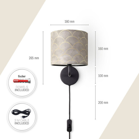 Paco Home Wandlamp Luca Pillar Met stoffen kap wandlamp binnen woonkamer modern retro vintage afbeelding2 - 1