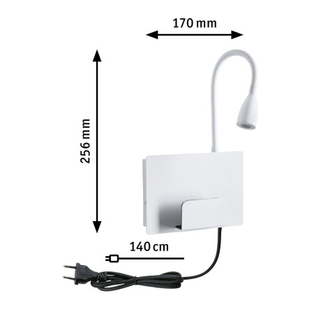 Paulmann Led-wandlamp Halina 3W USBC 230V 2700K Kunststof/Metaal afbeelding2 - 1