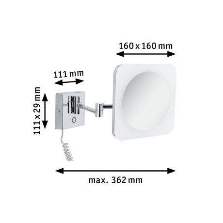 Paulmann Led-wandlamp Jora IP44 Witte Schakelaar 60lm 230V 3,3W Chroom, Wit, Spiegel (1 stuk) afbeelding2 - 1