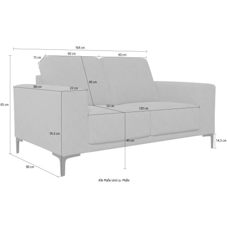 Places of Style 2-zitsbank Xander Breedte 164 cm, weefstof, softtouch chenille, zwarte metalen poten afbeelding2 - 1