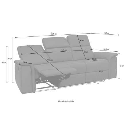 Places of Style 3-zitsbank Pareli 229 cm, handmatige en elektrische relaxfunctie in 2 zits USB, verstelbare hoofdsteun, LED-verlichting, in echt leer, kunstleer, geweven stof afbeelding2 - 1