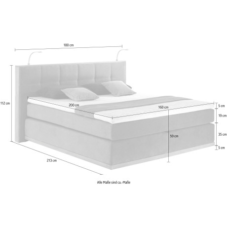 Places of Style Boxspring Vinton van eiken, met ledverlichting, verschillende hardheden (ook h4) (5-delig - 5-delig) afbeelding2 - 1