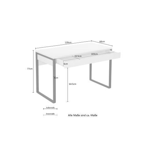 Places of Style Bureau Moid Breedte 120/140/160 cm, met metalen poten & lade afbeelding2 - 1