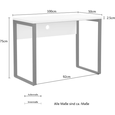 Places of Style Bureau Moid Computertafel, kabeldoorvoer, metalen slede, breedte 100 cm afbeelding2 - 1