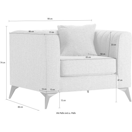 Places of Style Fauteuil Matthew incl. 1 sierkussen, stiksel in het ruggebied, b/d/h: 99/86/74 cm afbeelding2 - 1