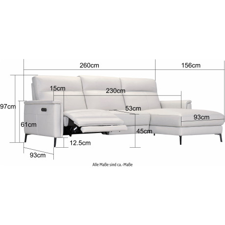 Places of Style Hoekbank Barano, L-model, 260 cm, van leer en weefstof, elektrische relaxfunctie, verstelbare hoofdsteun, met usb-aansluiting. afbeelding2 - 1