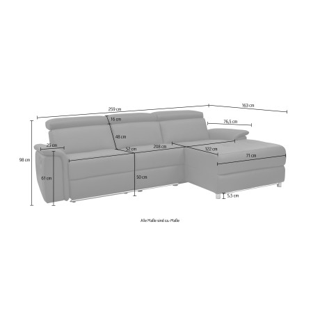 Places of Style Hoekbank Pareli, L-model, 259 cm, met récamier, echt leer, imitatieleer, weefstof afbeelding2 - 1