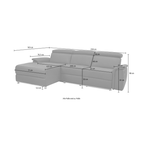 Places of Style Hoekbank Pareli, L-model, 259 cm, met récamier, echt leer, imitatieleer, weefstof afbeelding2 - 1