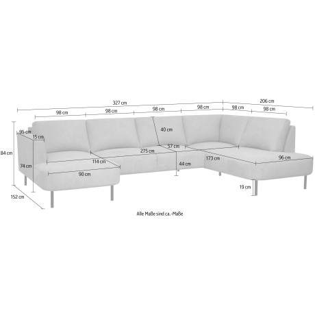 Places of Style Zithoek Cesola in zachte chenille-stof, breedte 327 cm, met zwarte metalen poten afbeelding2 - 1