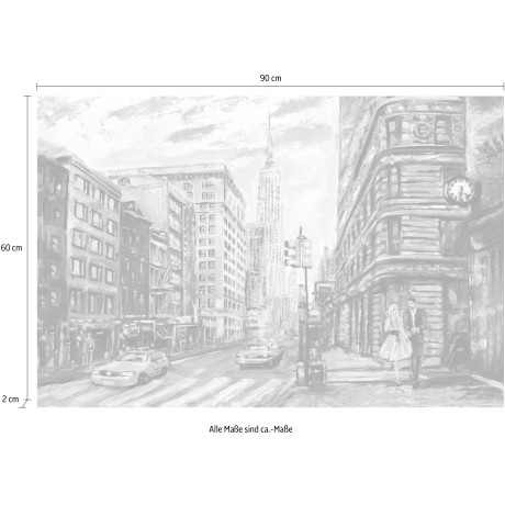 queence Artprint op linnen New York Wanddecoratie, zwart, wit, getekend, Amerika, premium canvasstof afbeelding2 - 1
