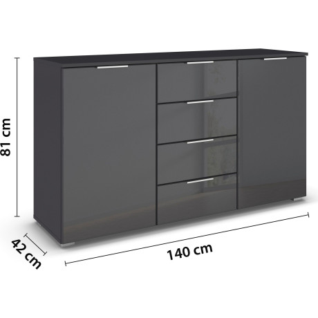 rauch Kast Dressoir kast met laden en deuren ladekast AGORDO met glazen front afbeelding2 - 1