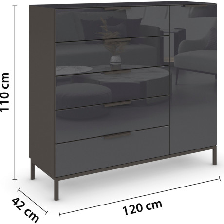 rauch Kast Flipp 1-deurs, 5 laden, soft-close functie, bovenblad en glazen front afbeelding2 - 1