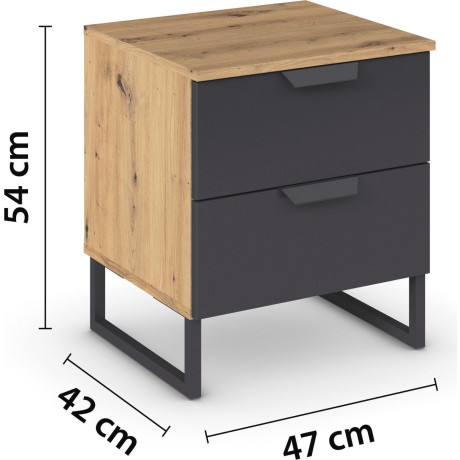 rauch Nachtkastje Dark&Wood by Aditio in industriële stijl met beugelpoot, 2 laden met soft-closefunctie afbeelding2 - 1