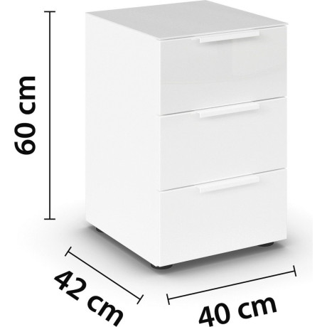 rauch Nachtkastje Flipp met 3 laden met soft-close functie en glazen bovenkant en front afbeelding2 - 1
