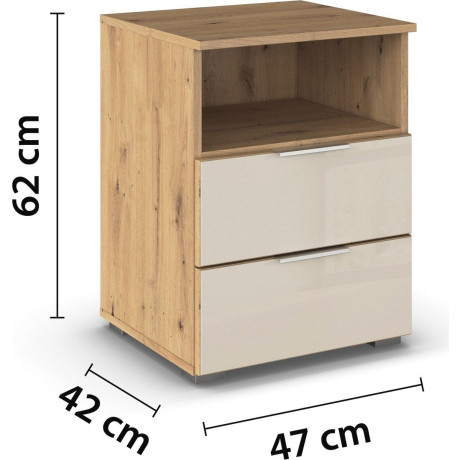 rauch Nachtkastje Nachttafel Nachtkast Nachtconsole AGORDO met Glasfront met 2 lades en nis voor veel opbergruimte made in germany afbeelding2 - 1