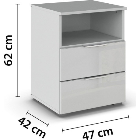 rauch Nachtkastje Nachttafel Nachtkast Nachtconsole AGORDO met Glasfront met 2 lades en nis voor veel opbergruimte made in germany afbeelding2 - 1