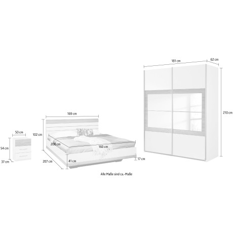 rauch Slaapkamerserie Tarragona Kast in 3 breedtes, bed in 2 breedtes, 2 nachttafels MADE IN GERMANY (set) afbeelding2 - 1