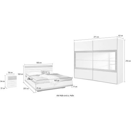 rauch Slaapkamerserie Tarragona Kast in 3 breedtes, bed in 2 breedtes, 2 nachttafels MADE IN GERMANY (set) afbeelding2 - 1