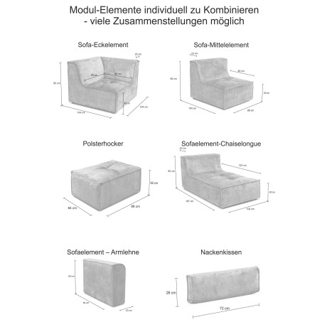 RAUM.ID Bank-hoekelement Modulid als module of afzonderlijk te gebruiken, in ribfluweel (1 stuk) afbeelding2 - 1