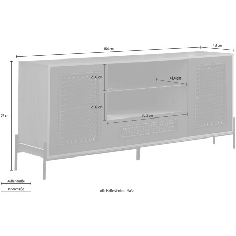 SalesFever Dressoir Kast met matzwarte inzet van polyrattan afbeelding2 - 1