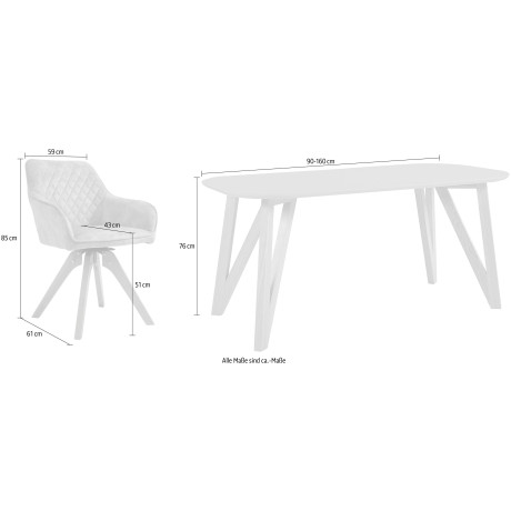 SalesFever Eethoek (5-delig), tafelbreedte 160 cm, stoelen 180° draaibaar, met fluweel afbeelding2 - 1